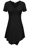Meaneor Women's V Neck Short Sleeve Handkerchief Hem Lightweight Flare Tunic Top