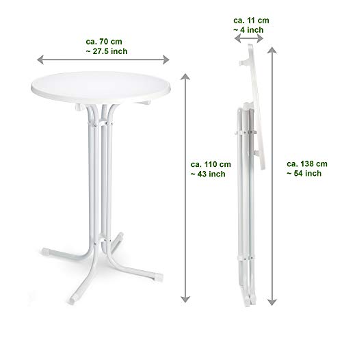 BeFair Stehtisch klappbar Ø 70 cm Weiss Nico - Bistrotisch Rund mit 4 Haken für Jacken oder Taschen – Bild 3