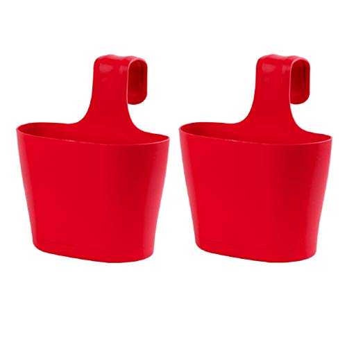Design 2X Pflanzkasten Blumenkiste Blumenkasten hängend für Balkon oder Garten in Rot 2,8l mit Aufhängevorrichtung und Wasserauffangschale