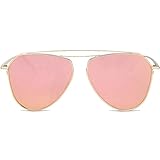 SojoS Classic Metal Double Bridge Aviator Style Flash Mirror Lenses Sunglasses SJ1040 With Gold Frame/Pink Lens