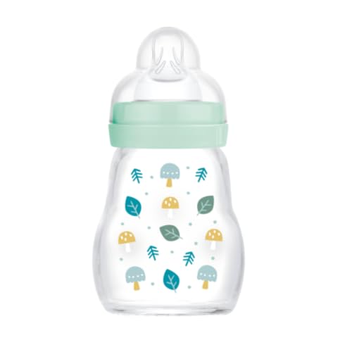 MAM Glass Bottle (170 ml) – Heat Resistant and Temperature Resistant – 1 Slow Flow Teat for Newborns – Colour: Matte Sage