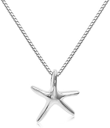 Sterling Silver Solid 3-D Small Size Starfish Charm And Necklace. (16" Inches)