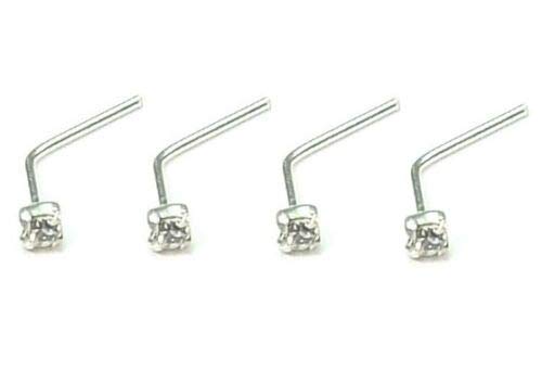 Jewellerymine-uk 4 x Sterling Silver 2mm Clear Claw Set Crystal Nose Studs Piercing