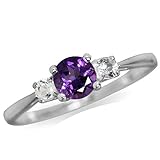 Petite Natural African Amethyst & White Topaz 925 Sterling Silver Ring