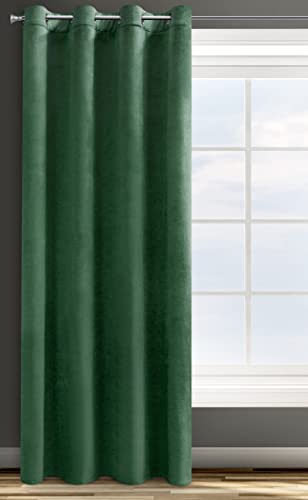 Eurofirany Design91 ROSA Soft Plain Opaque Velvet Curtain with Eyelets - 1 Unit, Fluffy Panel Drape Classic Glamour Elegant Living Room Bedroom, W55 x L98, Dark Green