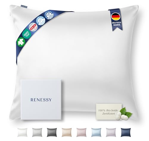 RENESSY Kissenbezug aus 100% Bio-Seide 80x80 cm - 22 Momme Maulbeerseide, Güteklasse 6A, Oeko-Tex zert. in Deutschland - Luxus für Haar und Haut, 1 St