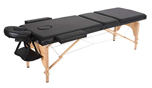 Portable Folding Massage Table, Chair Bed Facial SPA Tattoo Bed with Free Carry Case (Black-Three Folds)