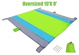 Exclusivo Mezcla 9’x 10′ Extra Large Portable Outdoor Beach Blanket/Mat- Sand Free, Waterproof& Quick Dry for Picnic, Camping and Hiking| 6 Weightable Pockets and 4 Anchor Stakes