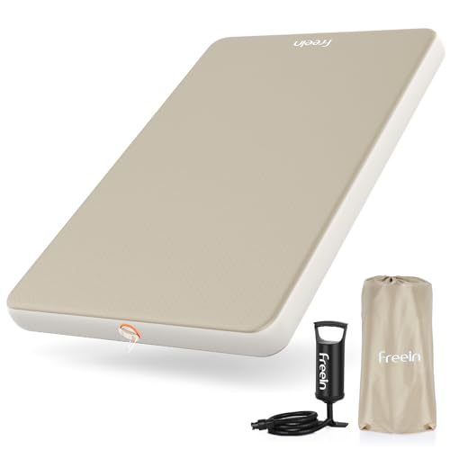 Freein Double Camping Sleeping Pad, 4" Thick Inflatable Mattress with Drop-Stitch Technology, Portable 2-Person Sleeping Mat (11 lbs) with Hand Pump for SUV, Tent, Truck, Backyard & Beach - 76" x 51"