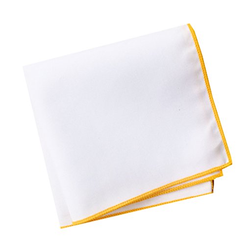 3-Pk Mens Cotton White Pocket Square with Color Border(10 Colors)