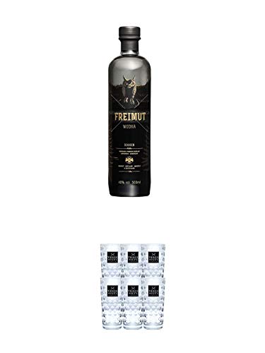 Freimut Bio Roggen Premium Wodka 0,5 Liter + Three Sixty Vodka Gläser 6er Karton