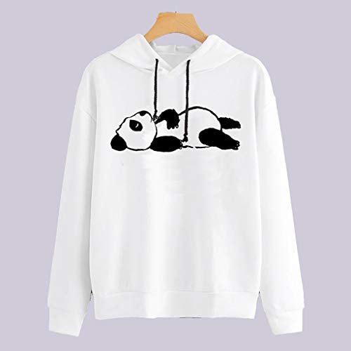 Fainosmny Panda Print Sweater Hoodies Women Junior Girls Hooded Sweatshirt Coats Pullover Tops Blouse White