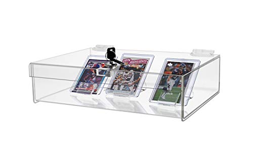 Acrylic Locking Display Case with Keys 12" x 8" x 2.75" Clear Rectangular Countertop Plexiglass Tray with Lid for Retail Merchandise Collectibles Jewelry Currency and Coins by Marketing Holders