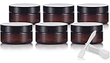 Amber PET Plastic (BPA Free) Refillable Low Profile Jar - 2 oz (6 pack) + Spatulas and Labels