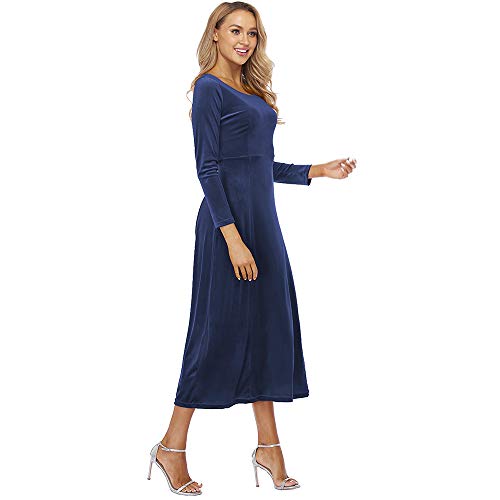 JULYER Women\'s Elegant Long Dress Crew Neck Stretchy Long Sleeve Velvet Dress (Blue, Medium)