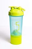 X-MIX Shaker bottle, Protein Blender for Athletes, Leak Proof Lid Mixer Cup, Turquoise/Green Protein Shake, Water Bottle, 500 ml / 20 oz with 150 ml / 6 oz Storage for Protein Powder & Gym Supplements