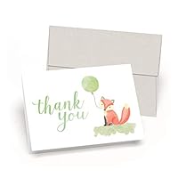 Cute Like A Fox! Little Fox Baby Shower Thank You Cards (Set of 10 Cards + Envelopes) - Watercolor Baby Fox - by Palmer Street Press (Green)
