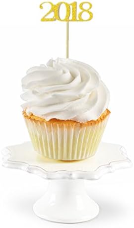 YOZATIA 2018 Cupcake Toppers, 50 Gold Food Picks for New Year Graduation Party Favors - Assembly Required