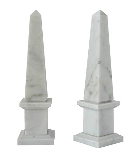 Obelisco in Marmo Bianco Carrara White Italian Marble Classic Obelisk Sculpture Made in Italy H.40CM
