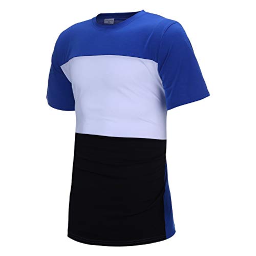 Mens 2 Piece Outfit Sport Thin Set Spring Summer Casual Short Sleeve Color Block Tops + Short Pants Tracksuit (Blue, XXL) - Thumbnail 2