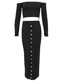 Rozegaga - Vestido de fiesta para mujer con hombros descubiertos, manga larga y falda larga