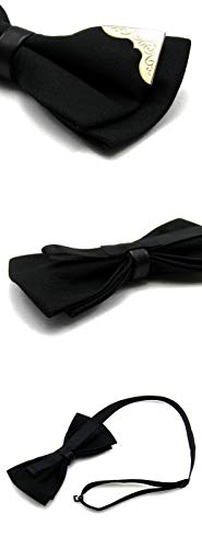 MENDENG Men's Gold Metal Burgundy Black PU Leather Satin Bow Ties Formal Bowtie - Thumbnail 7