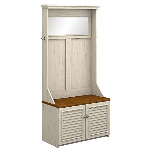 Bush Furniture Fairview Hall Tree with Storage Bench in Antique White