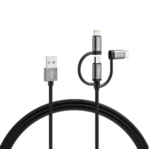 VARTA 3in1 Cable USB A to Lightning, Micro USB, USB C, 2 m, up to 12 W
