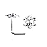 Plain Filigree Flower Top Top 22 Gauge Silver L Shape - L Bend Nose Stud Nose Pin