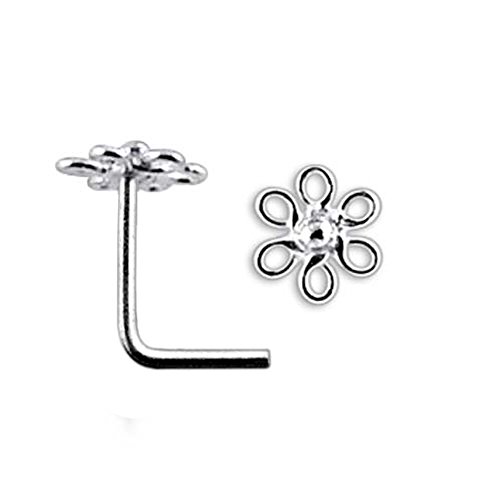 Plain Filigree Flower Top Top 22 Gauge Silver L Shape - L Bend Nose Stud Nose Pin