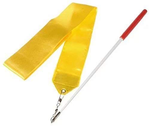 HOMEBT 2M Pieces Dance Ribbons Streamers Rhythmic Gymnastics Ribbon Wands for Kids Artistic Dancing, Baton Twirling Yellow