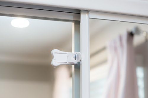 Sliding Door Locks for Baby Proofing | Keyless Child Safety Locks For Patio, Closet, Shower Sliding Doors, Shutters & more | No Tools Install (4 Pack, White)