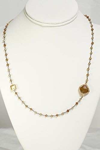 Citrine Beaded Necklace with Quartz Stone Pendant and Vermeil Trinket, Adjustable