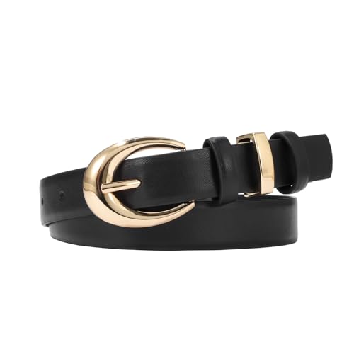 Cow Leather Belt with Gold Buckle for Women Skinny Dress Waist Belt Fashion Amazon.com: ALAIX Women main image 4