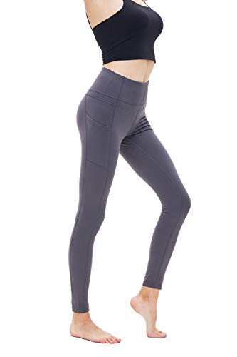 Yoga Pants for Women,High Waist Yoga Pants with Pockets, Tummy Control Workout Running Pants 4 Way Stretch Yoga Legging(Gray, L)