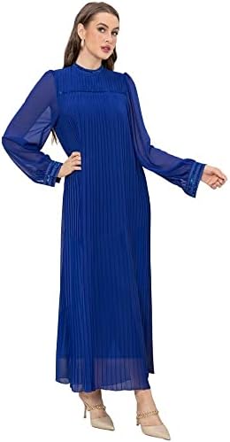 Elegant style Square collar Blue Solid color Pleated Embroidery lace  Regular sleeve Long Maxi Dresses price in Saudi Arabia | Amazon Saudi  Arabia | kanbkam