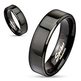 STR-0037 Black IP Over Stainless Steel Beveled Edge Flat Band Ring; Comes With Free Gift Box (12)
