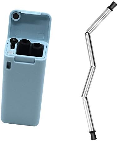 Collapsible Straw Reusable with Case and Keychain,Portable Stainless Steel Silicone Straws Drinking Reusable for Travel Include Cleaning Brush (Blue)