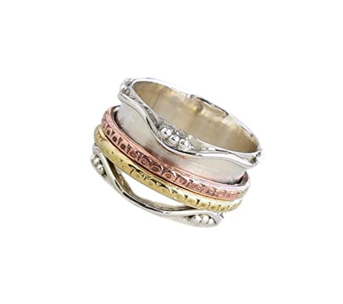 Photo 1 of 925 Sterling Silver Spinner Ring for Women, Yoga Maditation Spin ring Two Tone Handmade Ring Worry Ring, Thumb Ring, Fidget Rings, Promise Ring Size US 11 Gift For Her