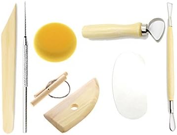 KitsPro Wood Ceramic Tool Set, 8 Piece All-in-one Wood Clay Sculpting tools For Shaping, Cutting, Smoothing, and Decorating