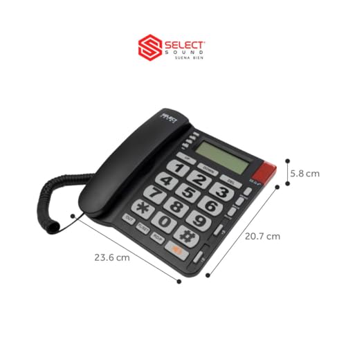 Select Sound | Teléfono Alámbrico con Numeros Grandes e identificador de Llamadas con función de Manos Libres para Casa U Oficina