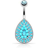 Pierced Owl 14GA Stainless Steel Vintage Turquoise Bead Teardrop Antique Style Belly Button Ring