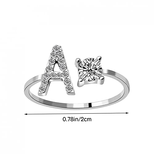 Bague Prénom Personnalisée pour Femme, Dames Filles De A à Z Anneaux Bague lettre ouverte réglable Bague de fête personnalisée pour dames avec lettre initiale Anniversaire Saint Valentin Cadeau