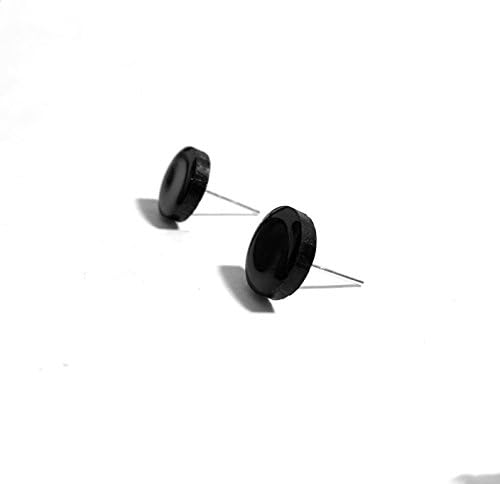 Black Stud Earrings 8mm - 10mm / Handmade Black Unisex Studs / Mens Studs/ Guys Studs / Fake Plugs / Unisex Earrings / Stainless Steal Posts