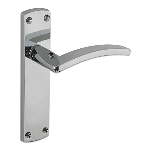 Toledo Door Handle Lever on Latch Backplate in Polished Chrome