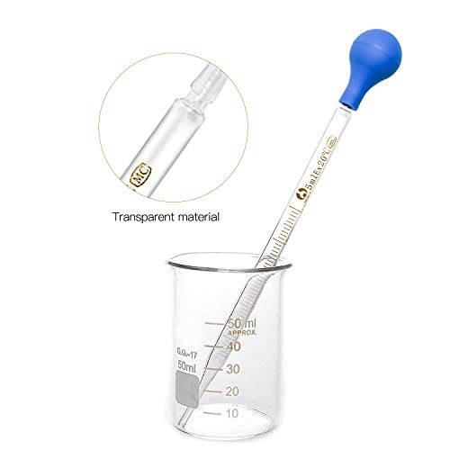 6 Pieces Glass Pipettes Graduated Dropper 0.5ml 1ml 2ml 3ml 5ml 10ml Glass Pipette Dropper with 6 Rubber Caps for Transfer Liquid Essential Oil