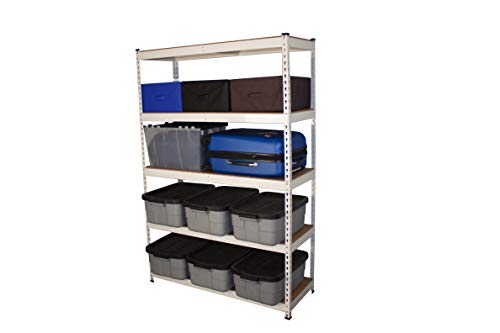 MonsterRax 18"x48"x72" Modular Garage Shelving - White Steel Storage Rack - 300 Pounds Per Shelf - 5-Tier Shelves/Work Bench (18x48x72)