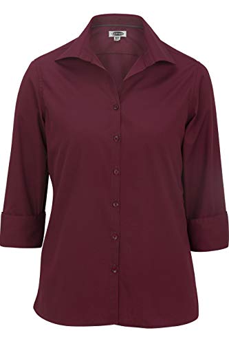 Edwards Ladies' Lightweight Open Neck POPLIN Blouse 3/4 Sleeve 4XL Burgundy
