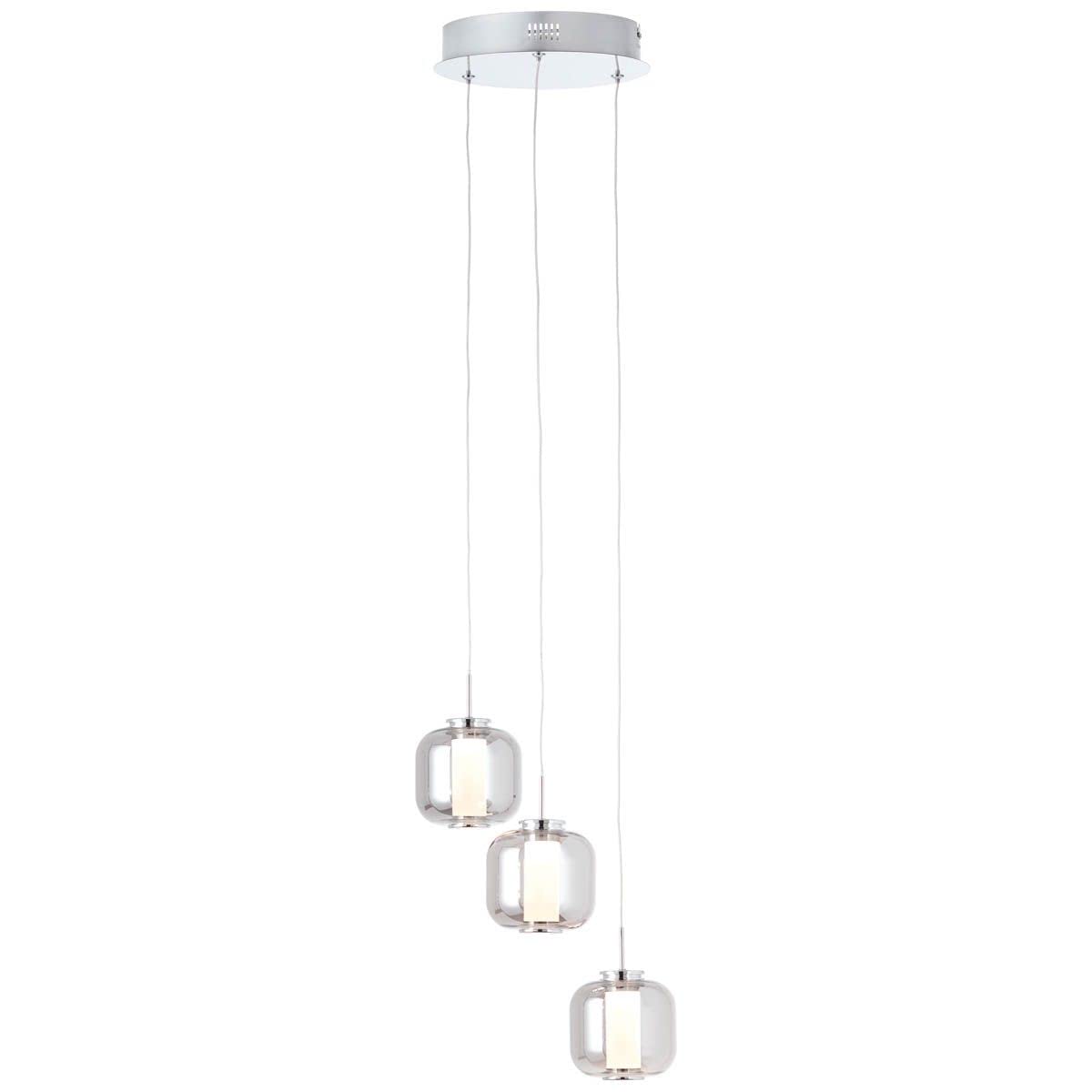 Brilliant Rafa G99258/93 LED Pendant Light 6 W Round 3-Bulb Round PE3 1300 lm 3000 K Chrome/Smoked Glass