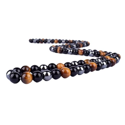 Double Protection Tiger's Eye & Hematite Necklace for Men & Women | Natural Gemstone for Luck, Health, Prosperity & EMF Protection | Reiki Charged Aura & Chakra Cleansing Semi-Precious Stone Pendant